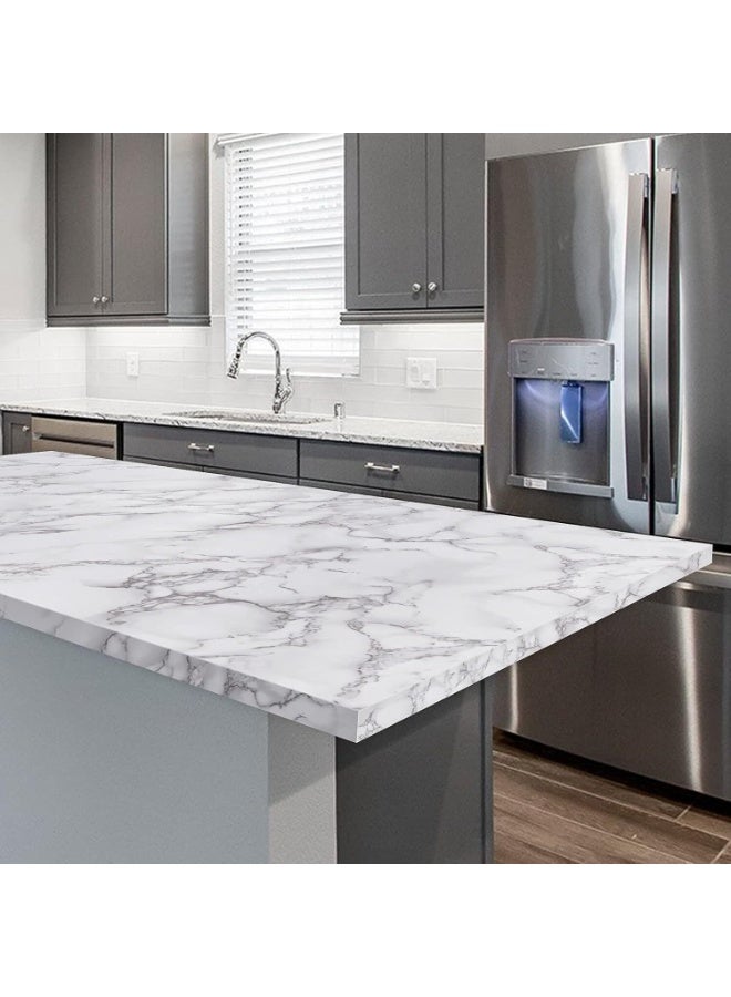 FAYET White Grey Marble Peel and Stick Contact Paper, Glossy Self-Adhesive Removable Wallpaper for Countertops, Cabinets, Kitchen and Bathroom Surfaces（40×300cm） - Image 4